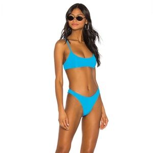 Superdown Mia Ribbed Bikini Top Aqua Blue